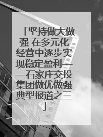坚持做大做强 在多元化经营中逐步实现稳定盈利——石家庄交投集团做优做强典型报道之三